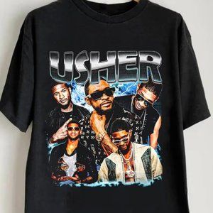 Gildan Black Usher Graphic Tee with Multicolor Portraits